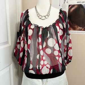 Trixxi Black and Pink Polka Dot Sheer Blouse